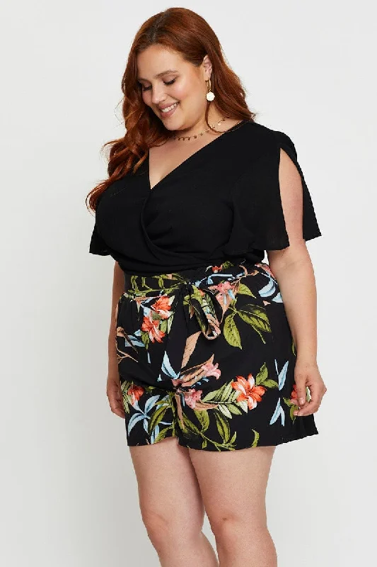 Floral Print Belted Shorts High Rise