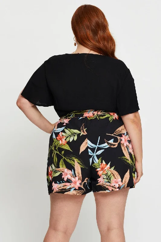 Floral Print Belted Shorts High Rise