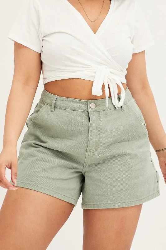 Green Carpenter Denim Shorts High Rise