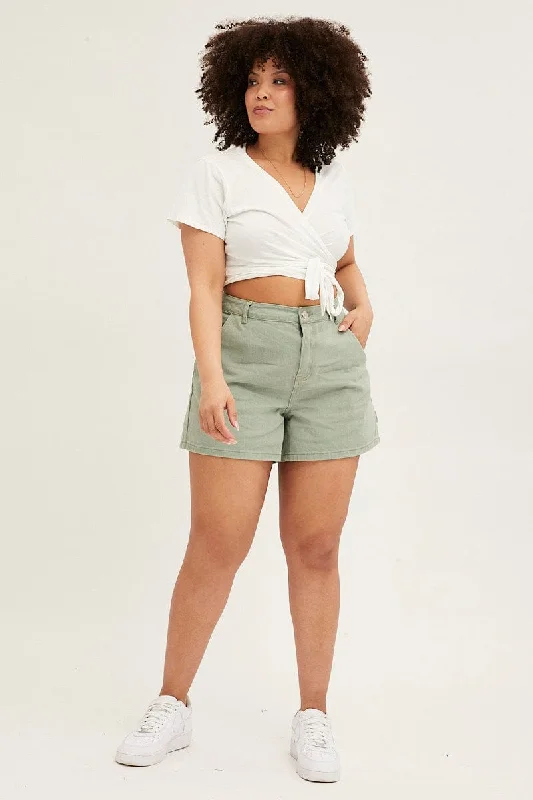 Green Carpenter Denim Shorts High Rise