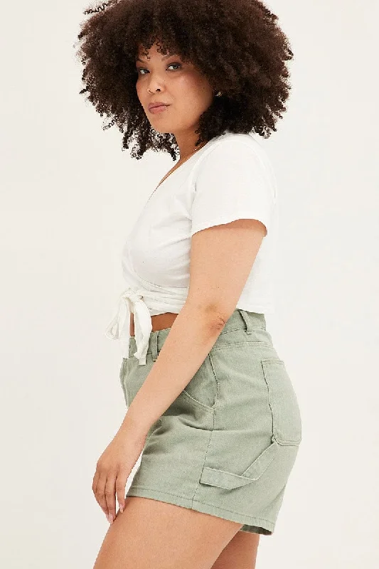 Green Carpenter Denim Shorts High Rise