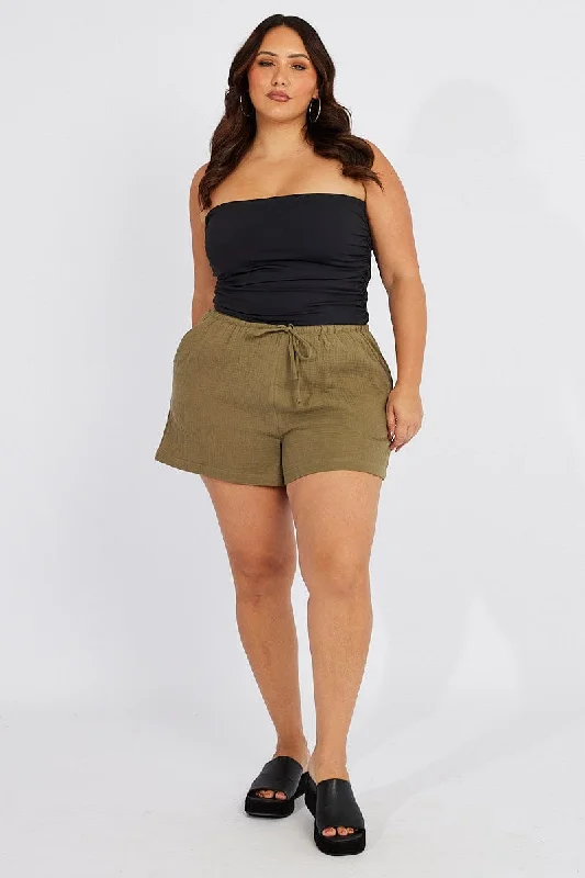 Green Relaxed Shorts Elasticated Waist