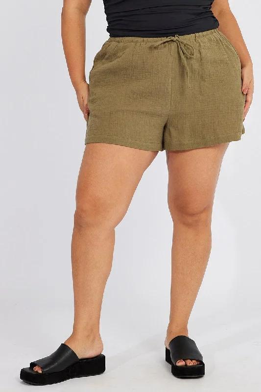 Green Relaxed Shorts Elasticated Waist