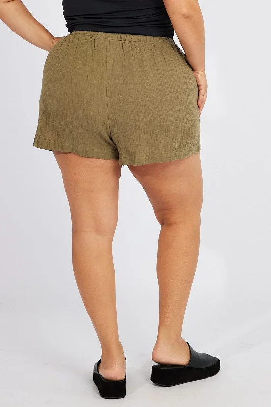 Green Relaxed Shorts Elasticated Waist