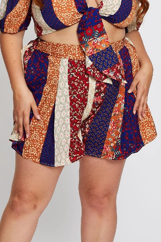 Print High Waist Print Pleat Short