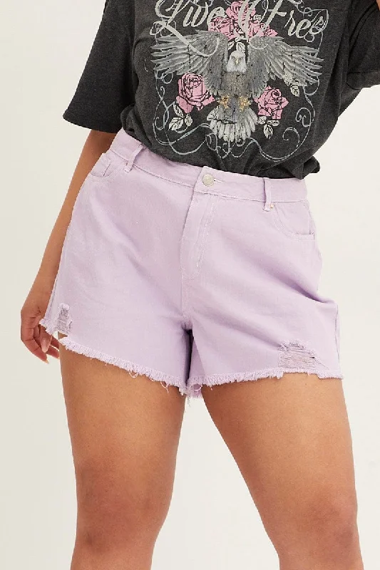 Purple Relaxed Denim Shorts High Rise