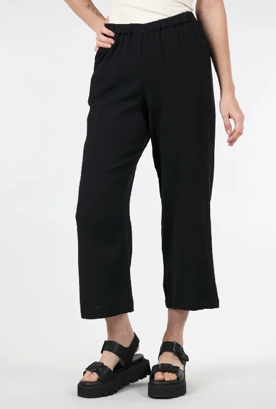 Cotton Gauze Crop Pants, Black