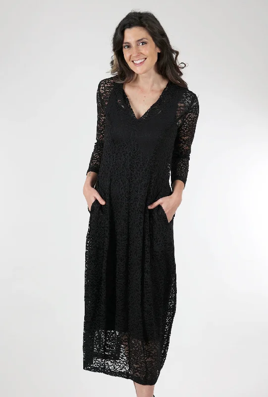 Lace Lantern Dress, Black