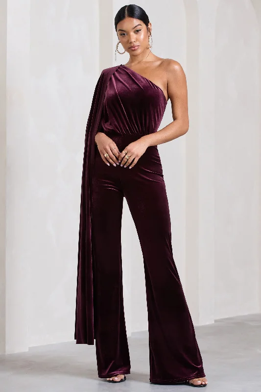 Aurora | Port Velvet One Shoulder Cape Sleeve Jumpsuit