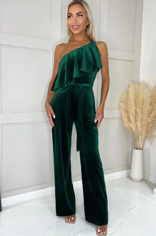 AX Paris Eliana Green Velvet Jumpsuit