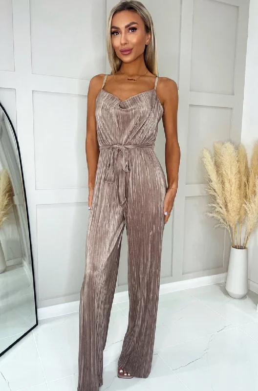 AX Paris Sofia Taupe Plisse Jumpsuit