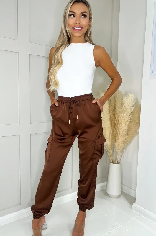 ax-paris-tasmin-chocolate-satin-cargo-trousers