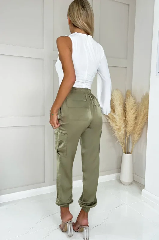 ax-paris-tasmin-khaki-satin-cargo-trousers