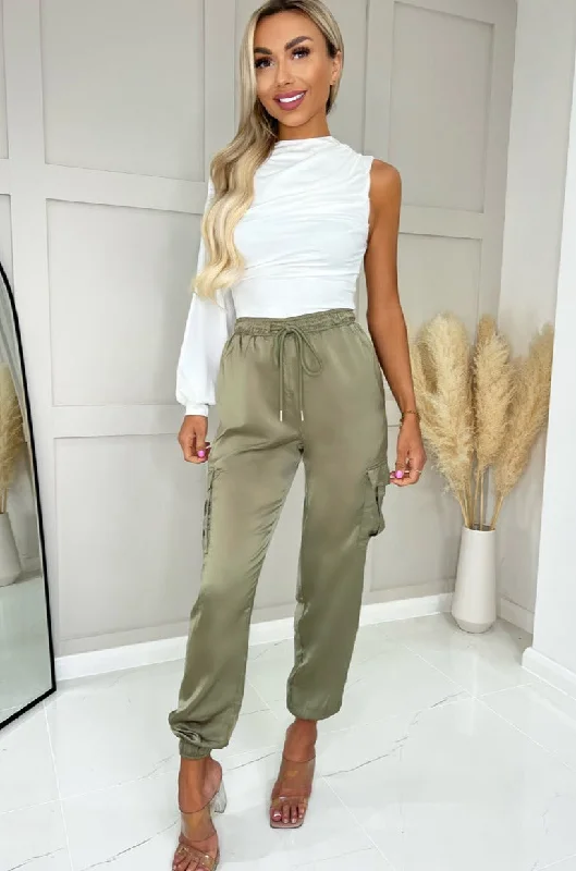 ax-paris-tasmin-khaki-satin-cargo-trousers