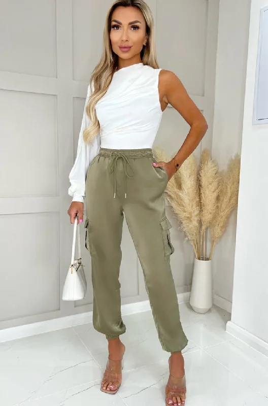 ax-paris-tasmin-khaki-satin-cargo-trousers