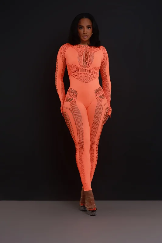 Baby Girl Laser Cut Seamless Jumpsuit - Orange