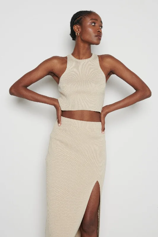 Billie Ribbed Racer Crop Top - Beige