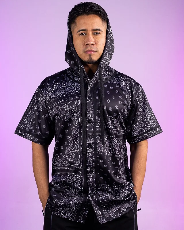 Black Bandana Hooded Baseball Jersey