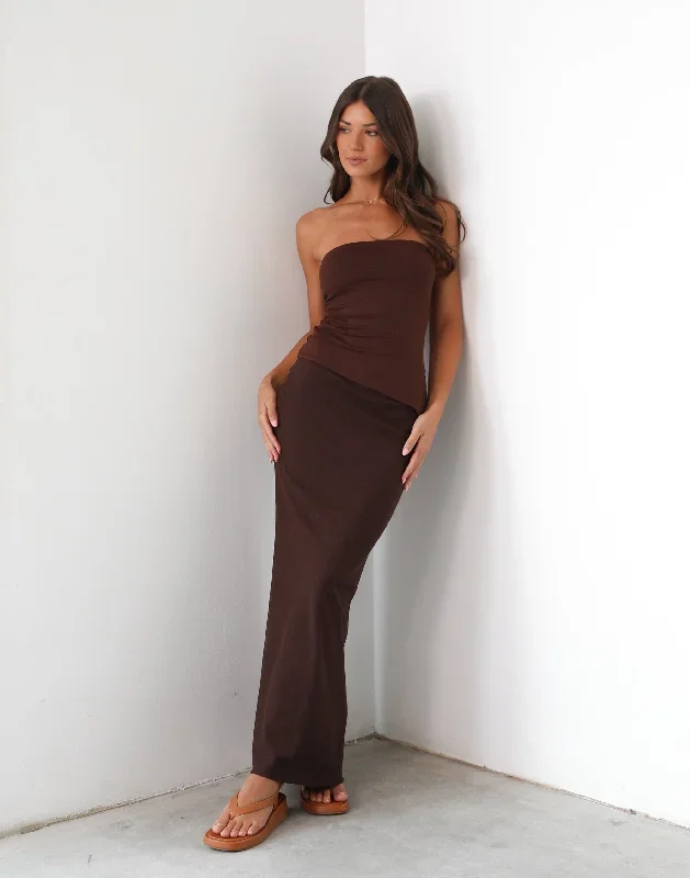 Cleo Linen Maxi Skirt (Chocolate)