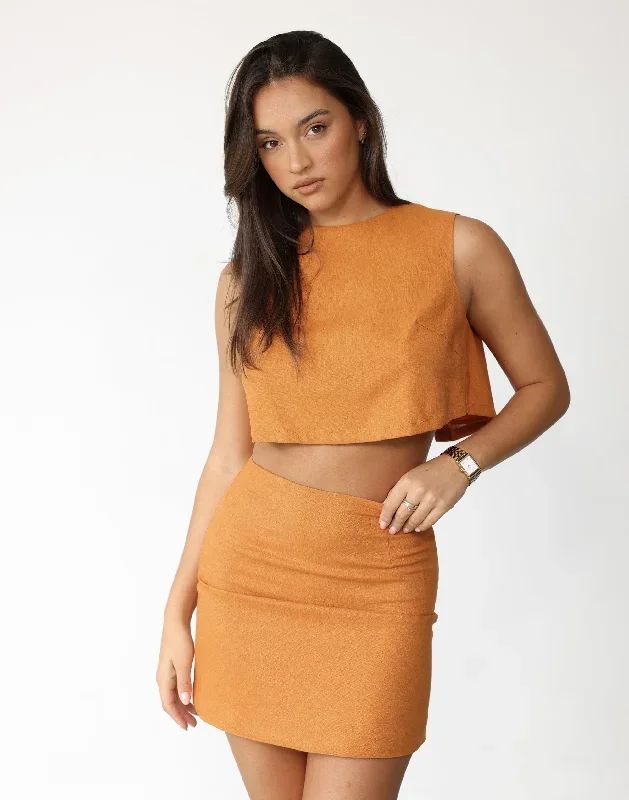 como-linen-mini-skirt-tangerine