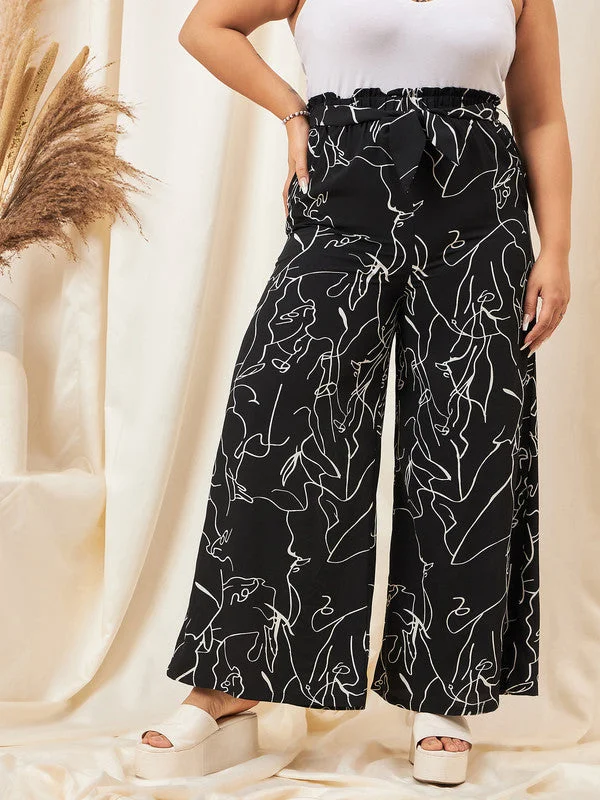 cur-tr6276bk-berrylush-curve-women-black-white-abstract-printed-high-rise-tie-up-waist-slip-on-flared-regular-trousers