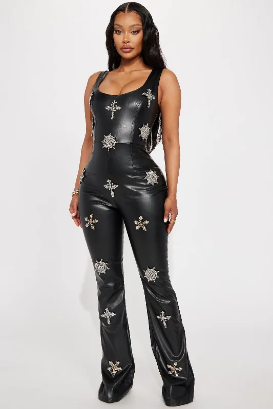 Dolce Faux Leather Jumpsuit - Black