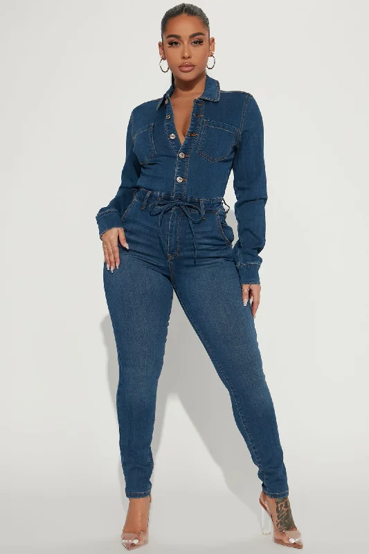 Don't Go Denim Jumpsuit - Dark Wash