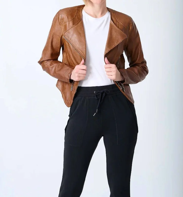 High Low Moto Jacket In Terracotta