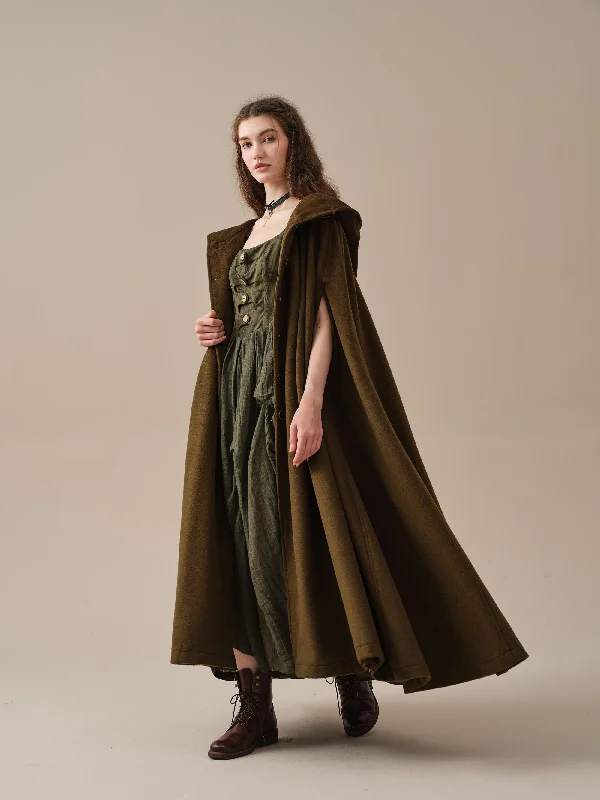 hooded-wool-cloak-coat-in-olive-maxi-hooded-wool-cloak-renaissance-cloak-witch-cloak-full-circle-cape-cloak-winter-coat-linennaive