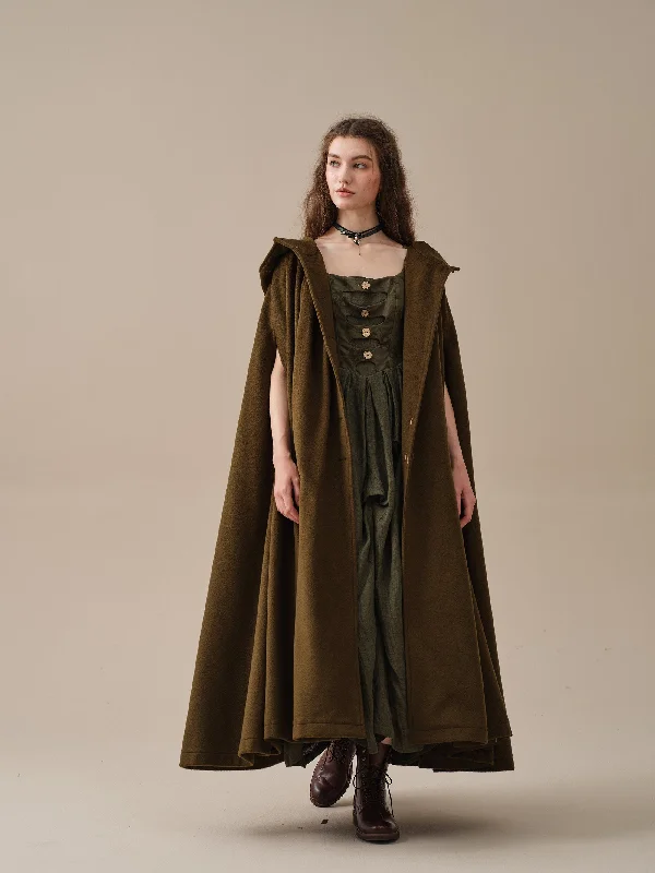 hooded-wool-cloak-coat-in-olive-maxi-hooded-wool-cloak-renaissance-cloak-witch-cloak-full-circle-cape-cloak-winter-coat-linennaive