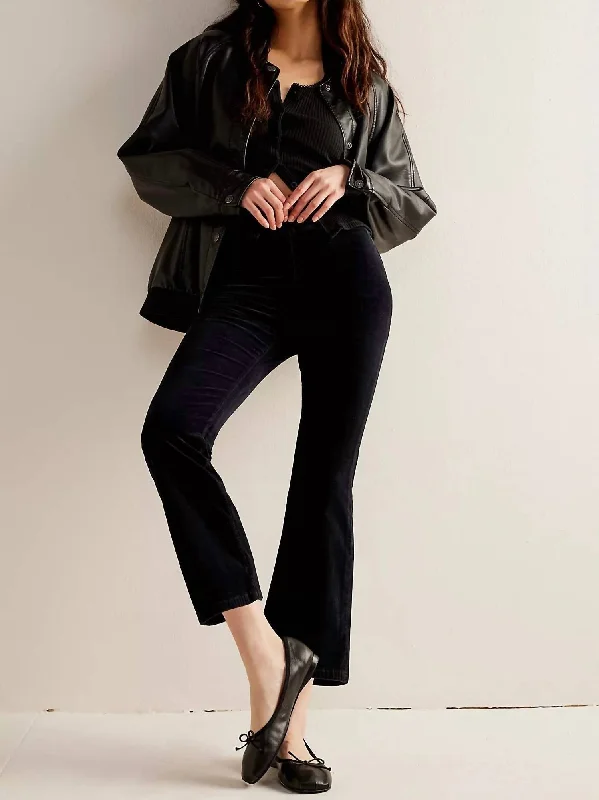 In My Feelings Velvet Crop Slim Flare Pants In Black