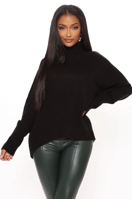 Just Roll With It Babe Turtleneck Sweater - Black