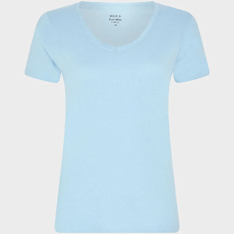 Ladies Chambray Blue V Neck T-Shirt