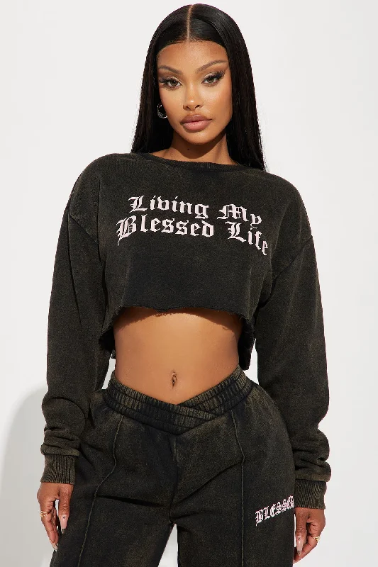 Living My Blessed Life Crew Neck Sweatshirt - Black Wash