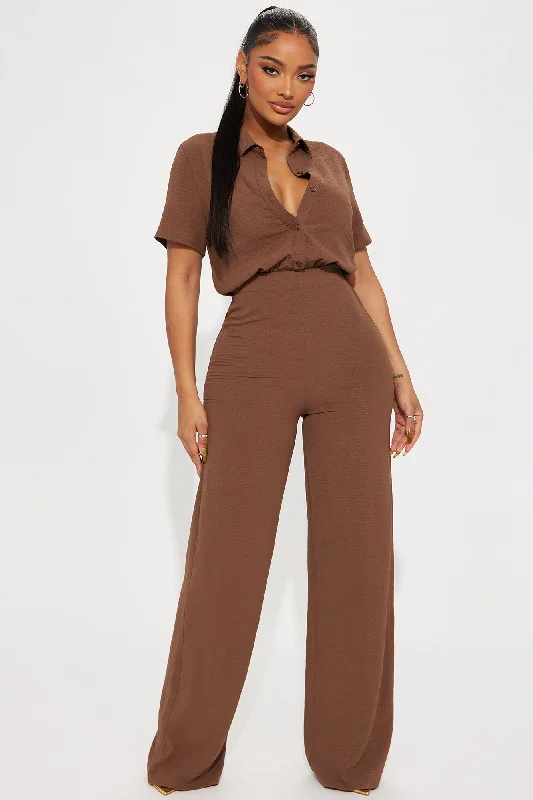 Makenzie Short Sleeve Jumpsuit - Chocolate