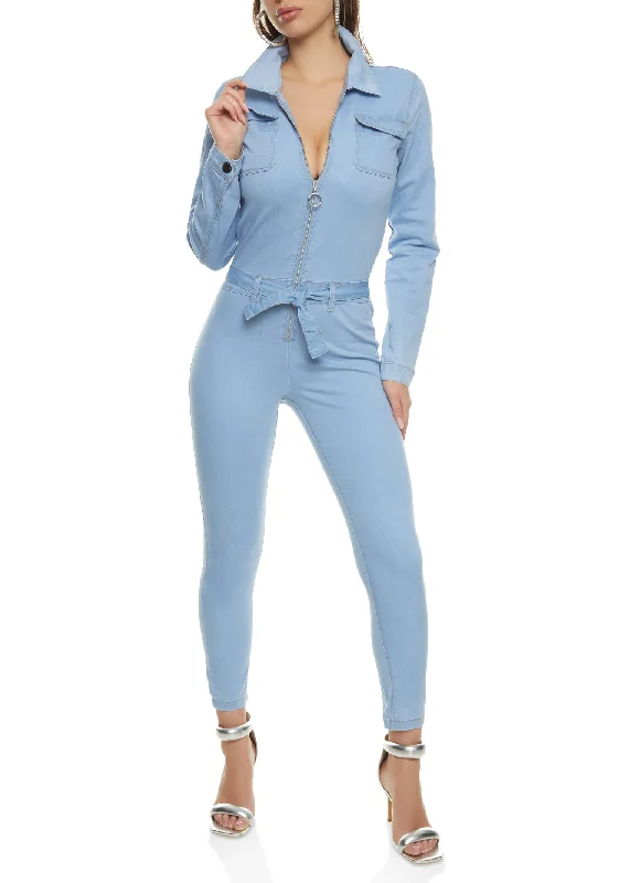 VIP Zip Front Denim Jumpsuit