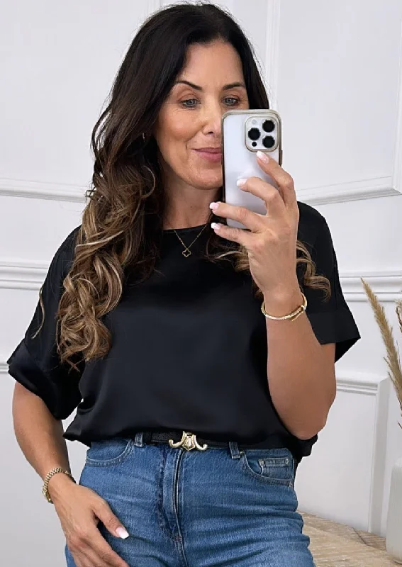 Merle Black Volume Sleeve Blouse