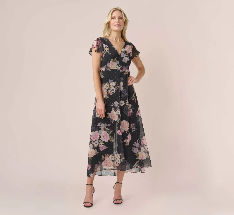 Metallic Floral-Print Chiffon And Jersey Cropped Jumpsuit With Overlay In Black Multi