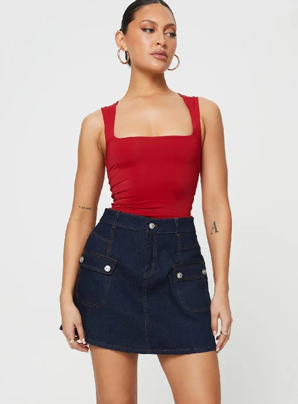 Mirrow Denim Mini Skirt Dark Wash