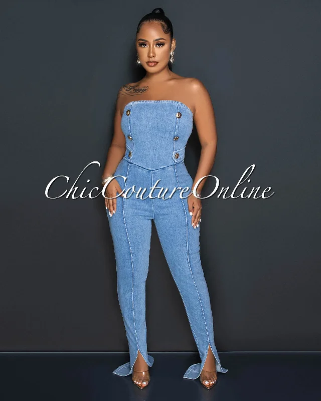 morgan-light-denim-gold-buttons-strapless-jumpsuit