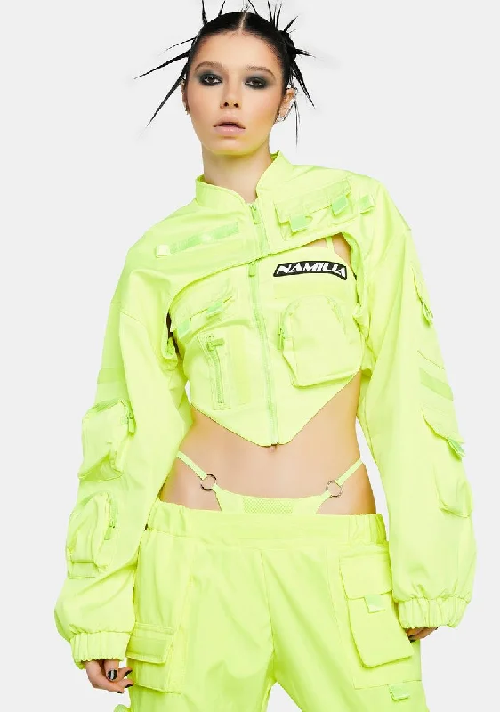 Neon Yellow Bomber Choker Jacket