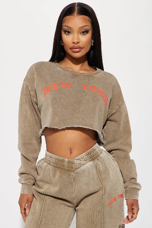 New York Cropped Sweatshirt - Taupe/combo