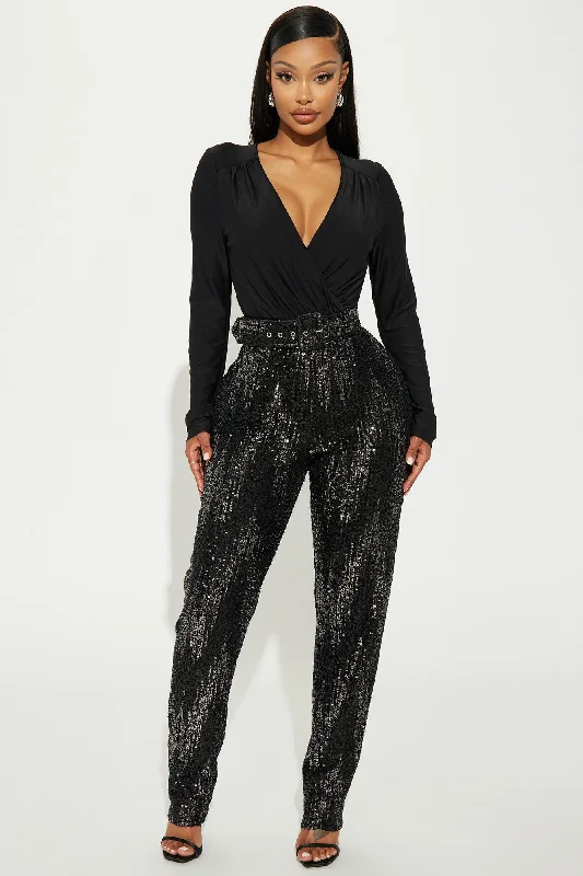 Shine For You Sequin Jumpsuit  - Black