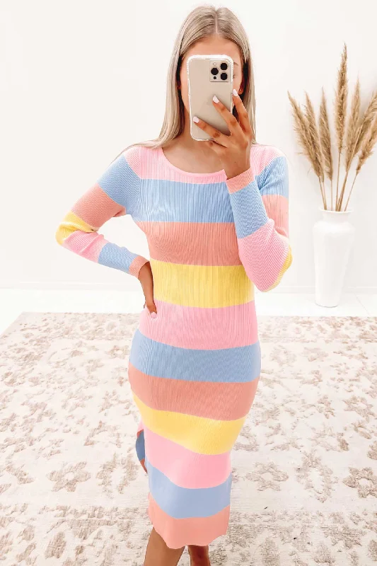 Tara Knit Dress Pink Multi Stripe