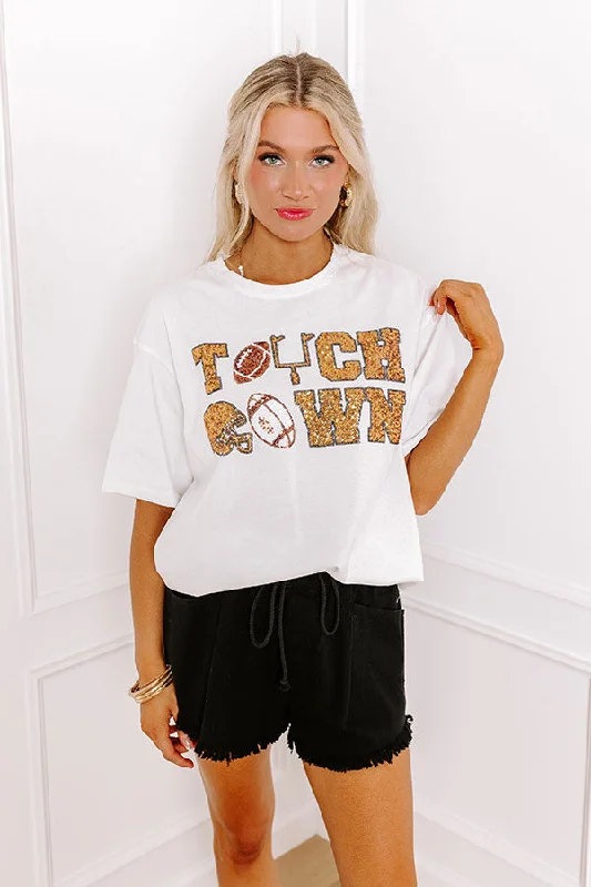 The Final Touch Down Sequin Oversized Tee in White