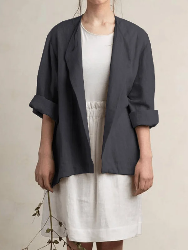 women-cotton-turn-down-collar-thin-coat-long-sleeve-solid-blazers