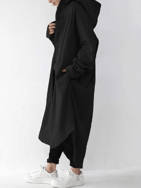 women-solid-color-button-down-front-pocket-mid-calf-length-hoodie-jacket