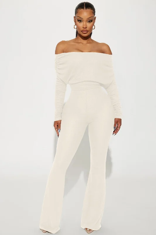 Yasmine Off Shoulder Sweater Jumpsuit - Cream