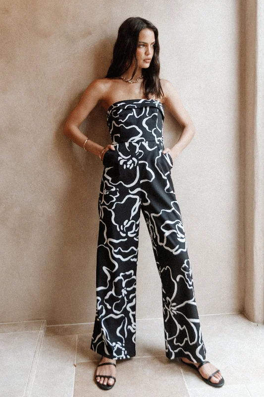 York Jumpsuit - White/Black Floral