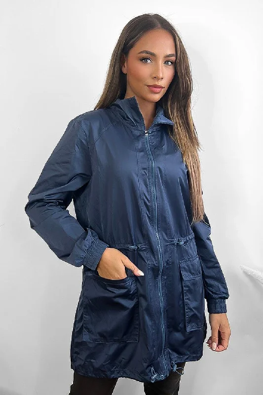 Zipped Down Drawstring Waist Windbreaker